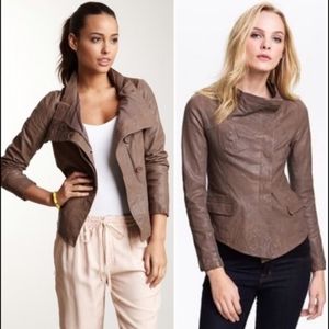 Anthropologie Q40 Asymmetrical Draped Funnel Neck Weathered Leather Jacket Large